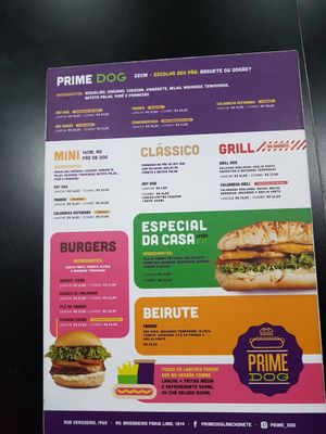 Menu at Prime Dog - Vila Mariana in Sao Paulo