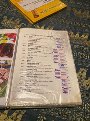 Menu  at Phakhao Lao Restaurant in Vientiane