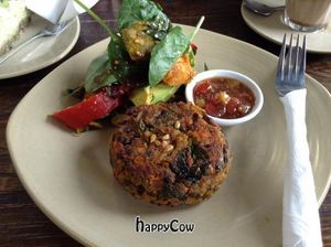 Vegan Bonza Pattie with salad at Kunara Organic Natural Food Store and Cafe in Sunshine Coast