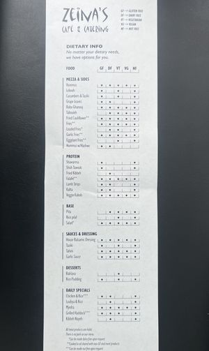 Allergens Menu 🙌  at Zeina's Cafe and Catering in Utica