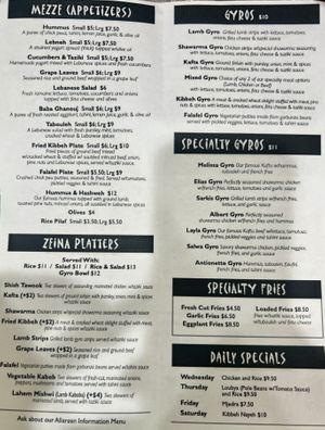 Menu  at Zeina's Cafe and Catering in Utica