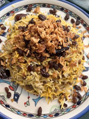 Lentil raisin and date rice. Forget the Persian name but delicious!  at meet me halfway in Berlin