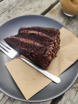 Chocolate fudge cake at Orange Cafe Bar in Mousehole