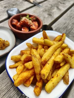 Chips and gochujang tofu at Orange Cafe Bar in Mousehole