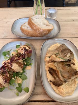 Croquettes and mushroom hummus  at Orange Cafe Bar in Mousehole