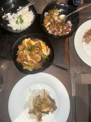 mock duck mushroom (no oytser sauce) and kong pao mock duck (wasn‘t spicy at all, yummy)  at Senani by Oak Ray in Kandy