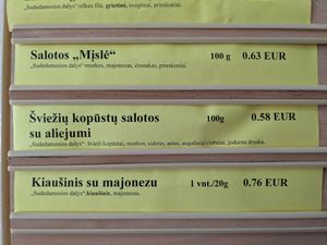 Middle option is the vegan cabbage salad with oil. Aside from beet salad, their other salads have mayonnaise in them (listed in ingredients and confirmed by server). at Bulve (Potato) in Gargzdai