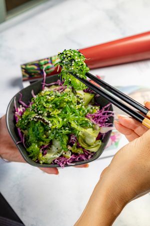 Wakame (seaweeds) salad with fresh cabbage and sesame  at Noa Poke Koukaki in Athens