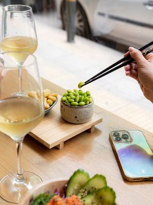 Edamame as a side dish at Noa Poke Koukaki in Athens