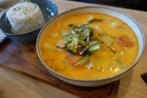 No. 002 Massaman (hot Massaman curry with coconut milk, tamarind sauce, potatoes, and peanuts) (vegan) at Keng Restaurant in Saarbrucken