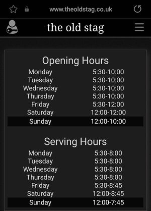 Opening times at The Old Stag in Conwy