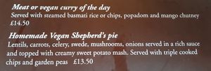 Menu options at The Old Stag in Conwy