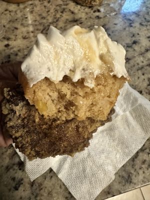 The moist goodness bite into the peach cupcake   at Buttafly Kisses Vegan Treats in Austell