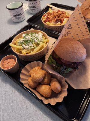burger, loaded fries, chili cheese nuggets   at Swing Kitchen in Basel