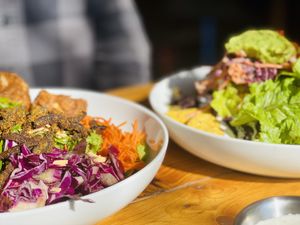 Bacon Chicken Ranch Salad (Left) at Cleveland Vegan in Lakewood