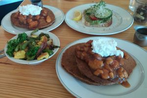 pancakes, avocado toast smash, tofu scramble at Cleveland Vegan in Lakewood