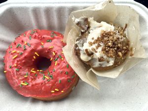 Strawberry donut and carrot cake muffin. 12/10  at Cleveland Vegan in Lakewood