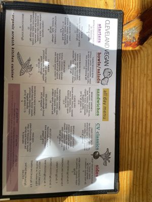 Menu front  at Cleveland Vegan in Lakewood