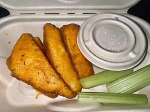 Buffalo tofu wings. Delicious but they could’ve been crispier  at Cleveland Vegan in Lakewood