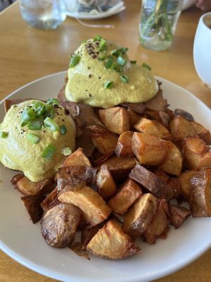 Tofu Benedict with seitan ham and hollandaise - and crispy potatoes    at Cleveland Vegan in Lakewood