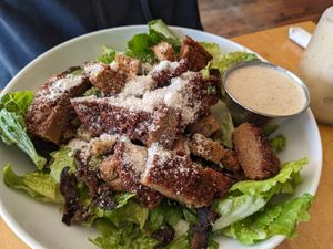 Caesar salad with house cutlet at Cleveland Vegan in Lakewood