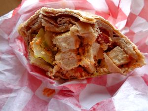 Buffalo Tofu Wrap inside. One of my favorite items that is often in the refrigerated To Go case.  at Cleveland Vegan in Lakewood