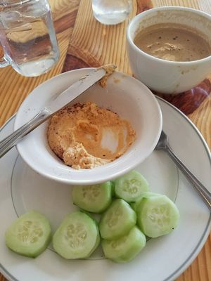 buffalo hummus (warm) dip with cucumberd at Cleveland Vegan in Lakewood