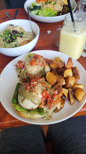 Pesto Bruschetta Benedict at Cleveland Vegan in Lakewood