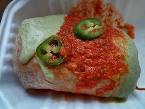 Chorizo Breakfast Burrito to go. A family fave! Very filling. at Cleveland Vegan in Lakewood