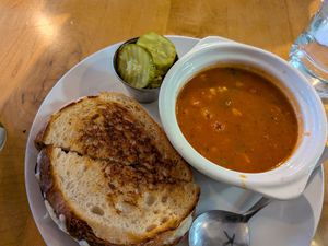 Grilled cheese w/ side of tomato vegetable soup at Cleveland Vegan in Lakewood