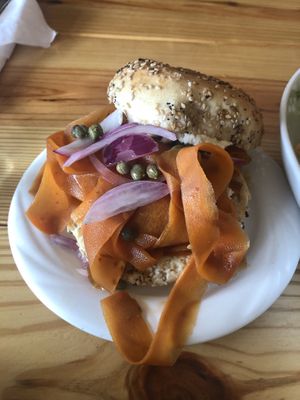 Bagel and Carrot Lox!  Super yummy! at Cleveland Vegan in Lakewood