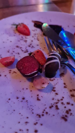 Red velvet truffle with cranberry sauce  #Veganuary at Orion Cafe in Koh Phangan