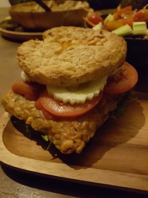 Tempeh burger  at Orion Cafe in Koh Phangan