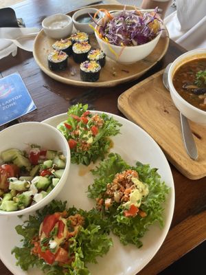 Raw tacos and raw sushi   at Orion Cafe in Koh Phangan