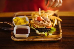 Mushroom burger Orion Cafe 100% vegan. at Orion Cafe in Koh Phangan