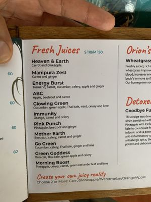 Updated menu  at Orion Cafe in Koh Phangan
