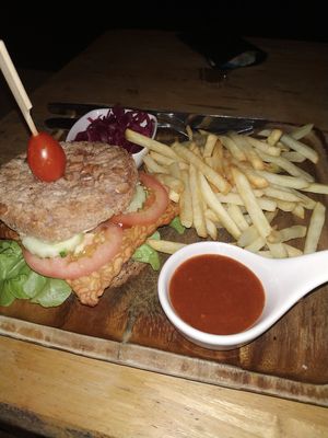 Tempeh burger at Orion Cafe in Koh Phangan
