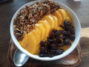 Mango smoothie bowl at Orion Cafe in Koh Phangan