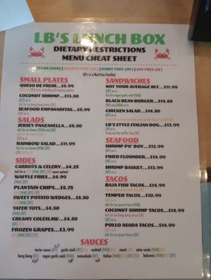 Dietary restrictions cheat sheet 08.13.23 at LB's Lunch Box in Egg Harbor City