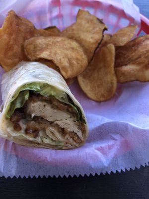 Half eaten vegan chicken and tempeh bacon wrap  at LB's Lunch Box in Egg Harbor City