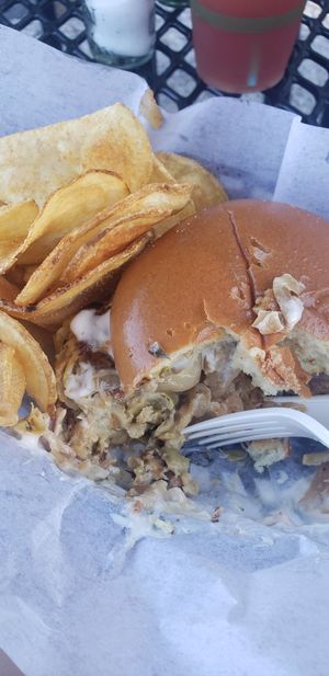 Vegan crabcake with caramelized onions and vegan tarter sauce at LB's Lunch Box in Egg Harbor City