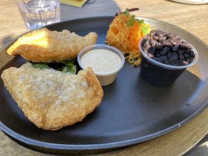 Vegan Breakfast Empanada Skillet
2 Empanadas filled w/Soyrizo, Just “Egg”, Potatoes. Served w/ Rice, Beans & Harissa Aioli  at Makers & Finders - Henderson in Henderson