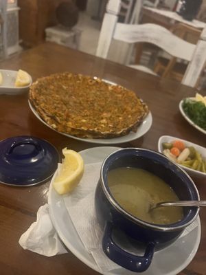 Vegan lahmacun and lentil soup!  at Alesta in Kyrenia