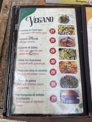Vegan menu section (which is not fully vegan I guess)  at Huacafuckinchina in Ica