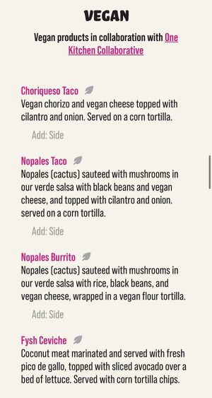 Vegan lunch and dinner menu  at Señor Grubby's - Carlsbad in Carlsbad