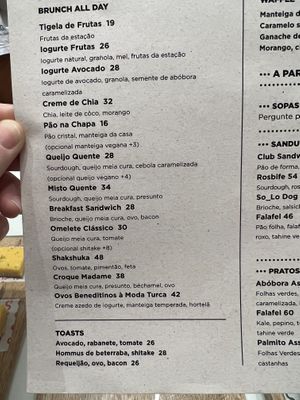 Menu  at So_Lo Café in Rio De Janeiro