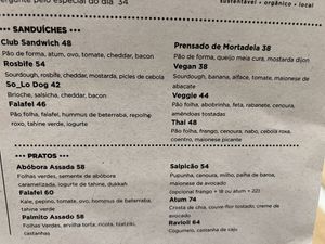 Menu  at So_Lo Café in Rio De Janeiro