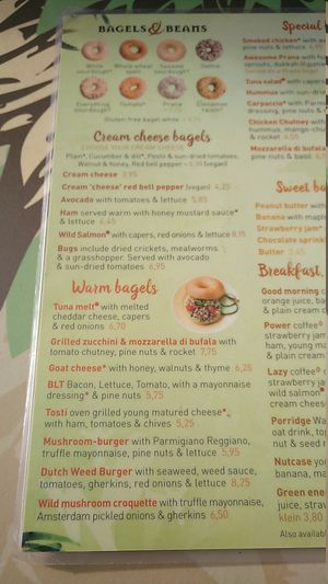 Menu at Bagels & Beans in Eindhoven
