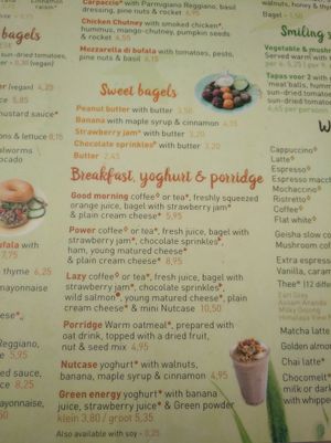 Menu at Bagels & Beans in Eindhoven