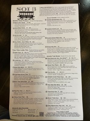 Menu on 8/16/23  at Soi 3 in Kennesaw